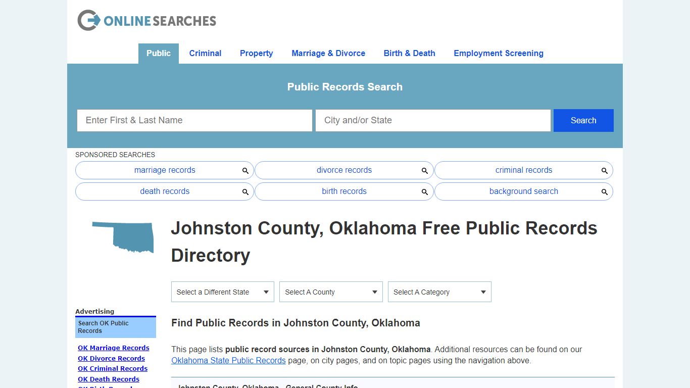 Johnston County, Oklahoma Public Records Directory